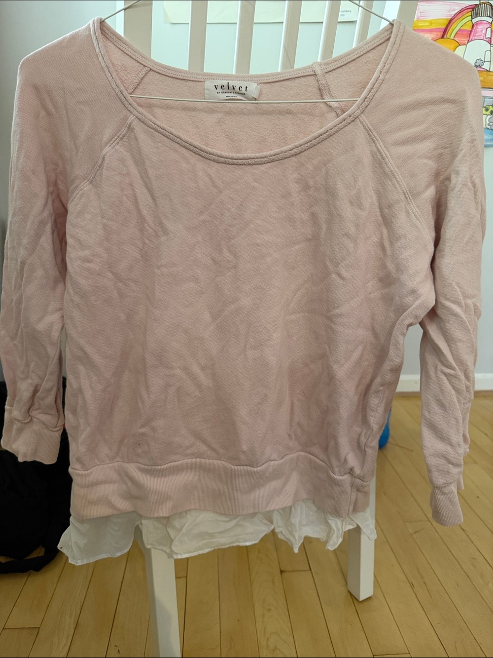 Velvet by Graham & Spenser Light Pink Scoop Neck Long 3/4 Sleeve Top